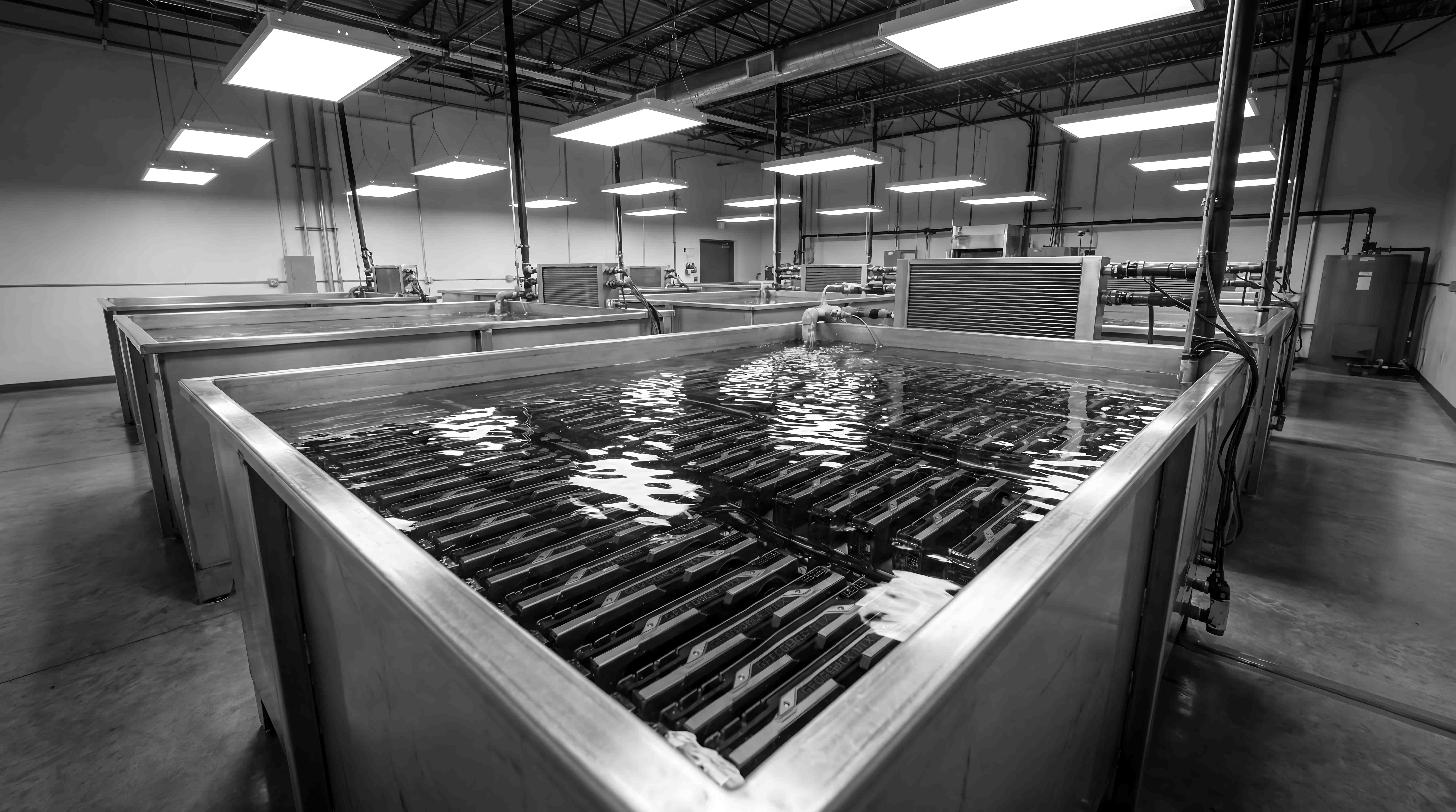 Immersion cooling tanks with servers submerged in dielectric fluid