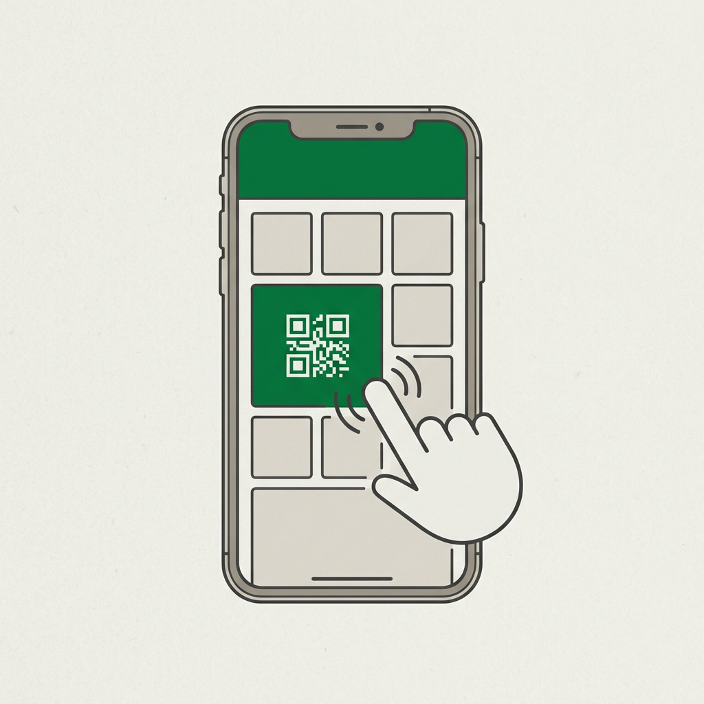 Finger tapping the Scan QR Code tile on the app home screen
