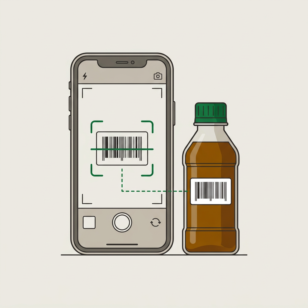 Phone scanning the barcode label on an oil sample bottle