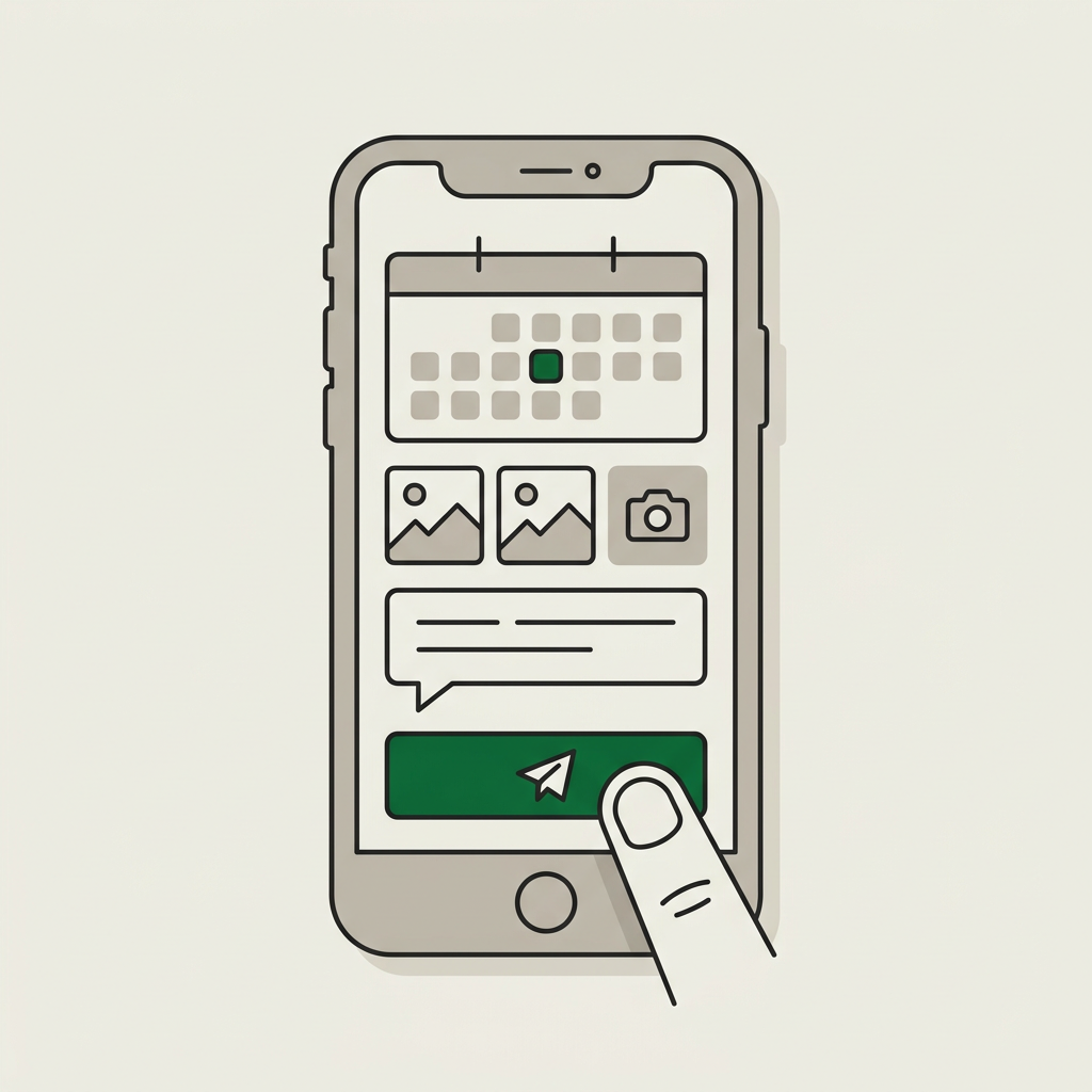 Screen with a date picker, photos, comment field, and the Submit button