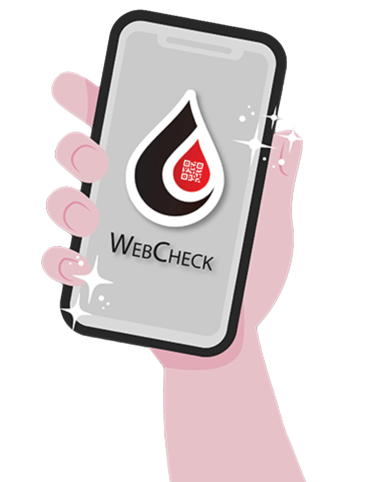 Hand holding a smartphone running the WebCheck oil analysis app