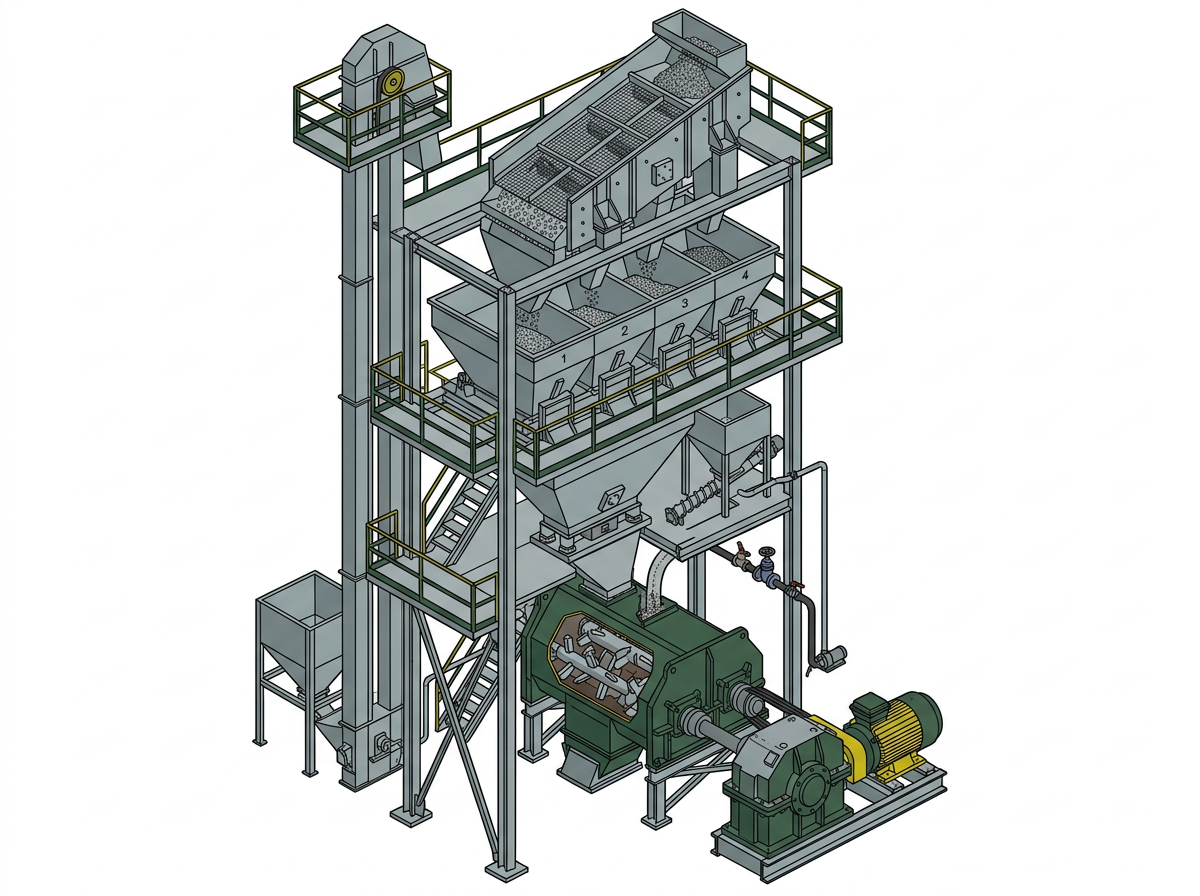 Illustration of the batch tower section of an asphalt plant
