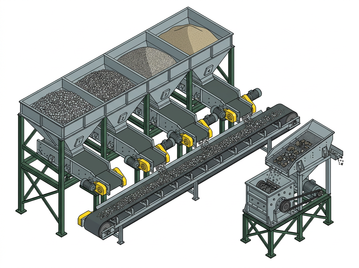 Illustration of the cold feed & rap section of an asphalt plant