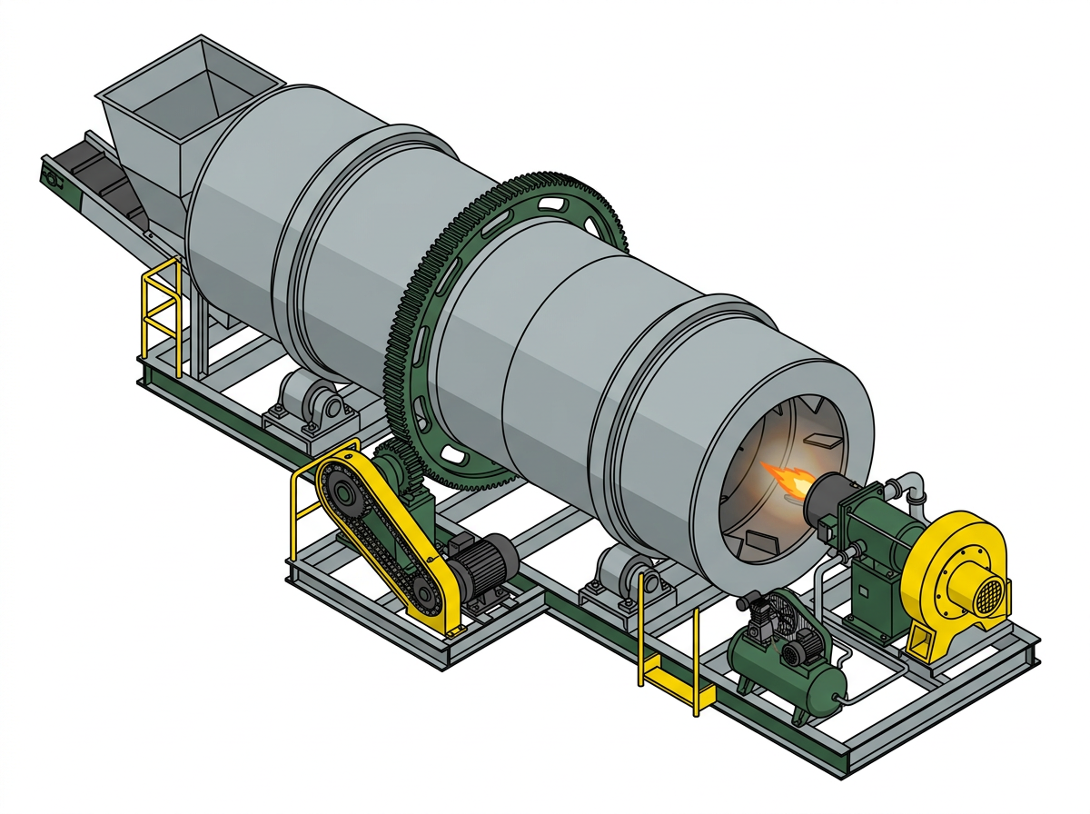 Illustration of the drum & burner section of an asphalt plant