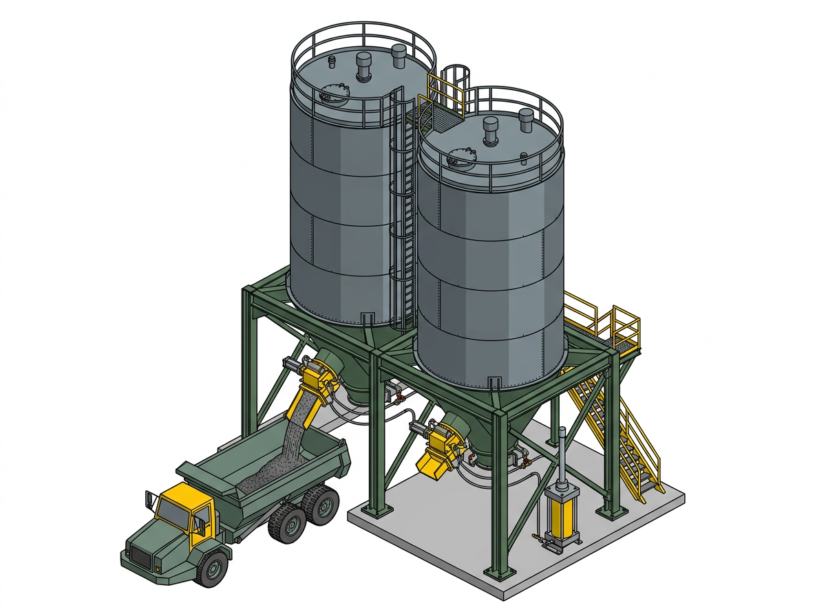 Illustration of the silos & load-out section of an asphalt plant